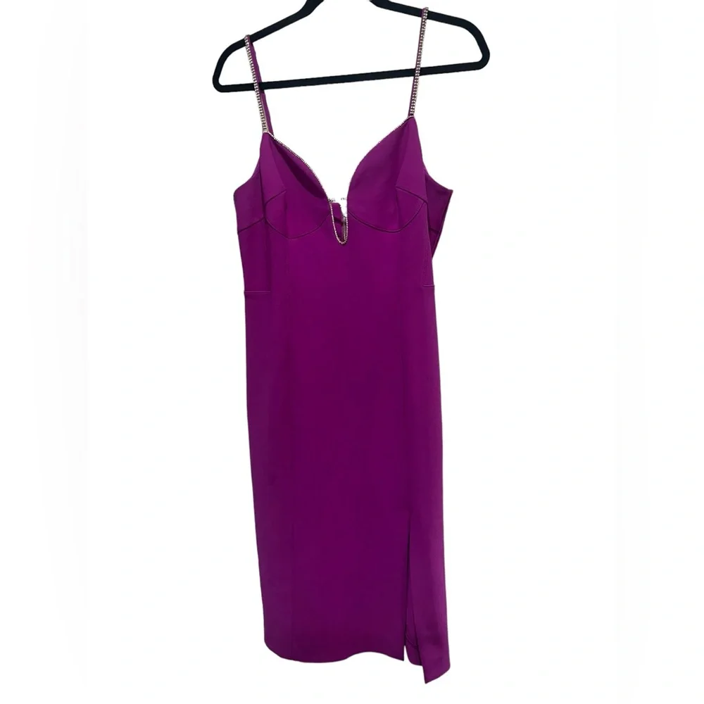 Karen Millen Purple Bodycon diamante trim midi spaghetti strap dress NWT $480 - Picture 5 of 13
